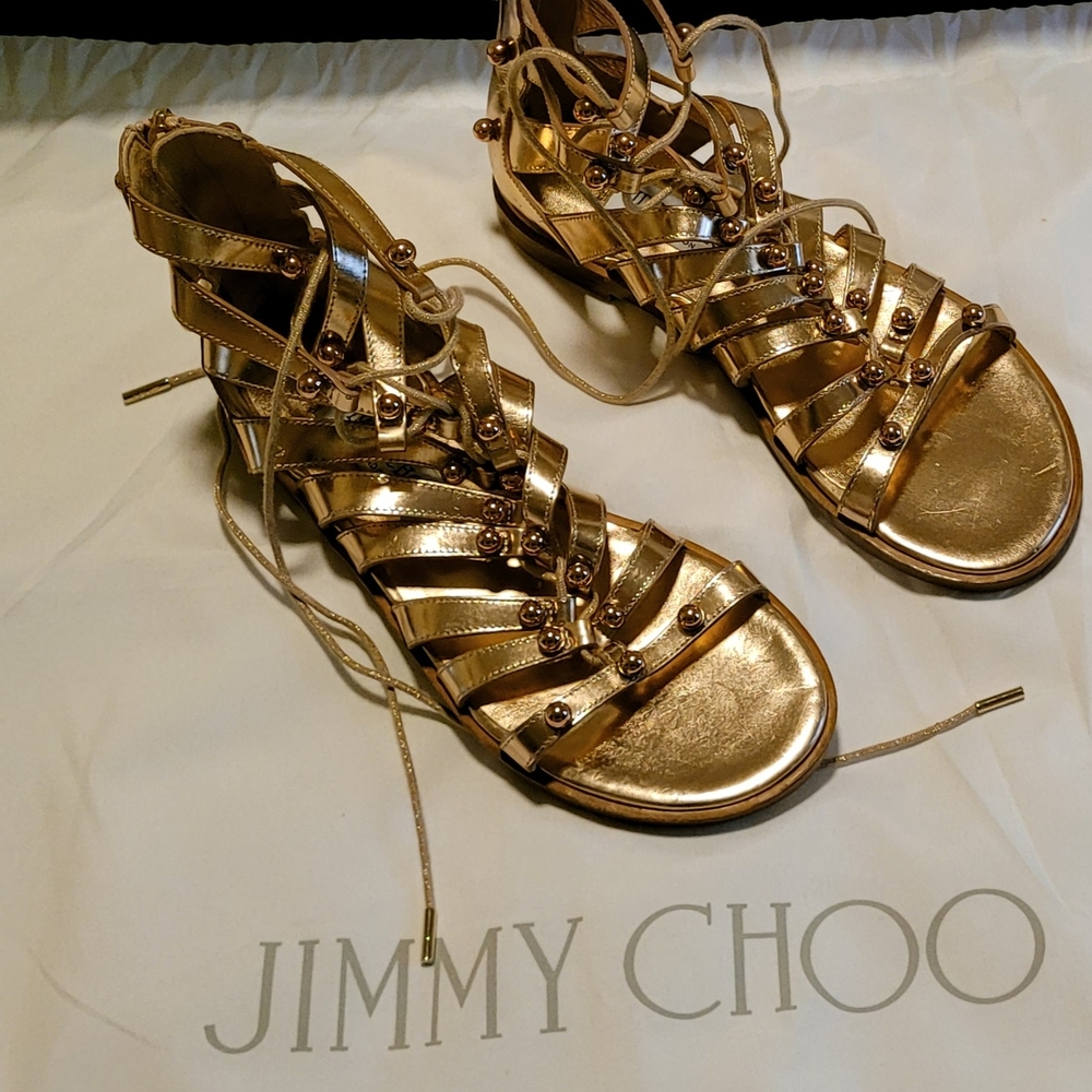 Jimmy Choo Metallic Gold Embellished Sandals